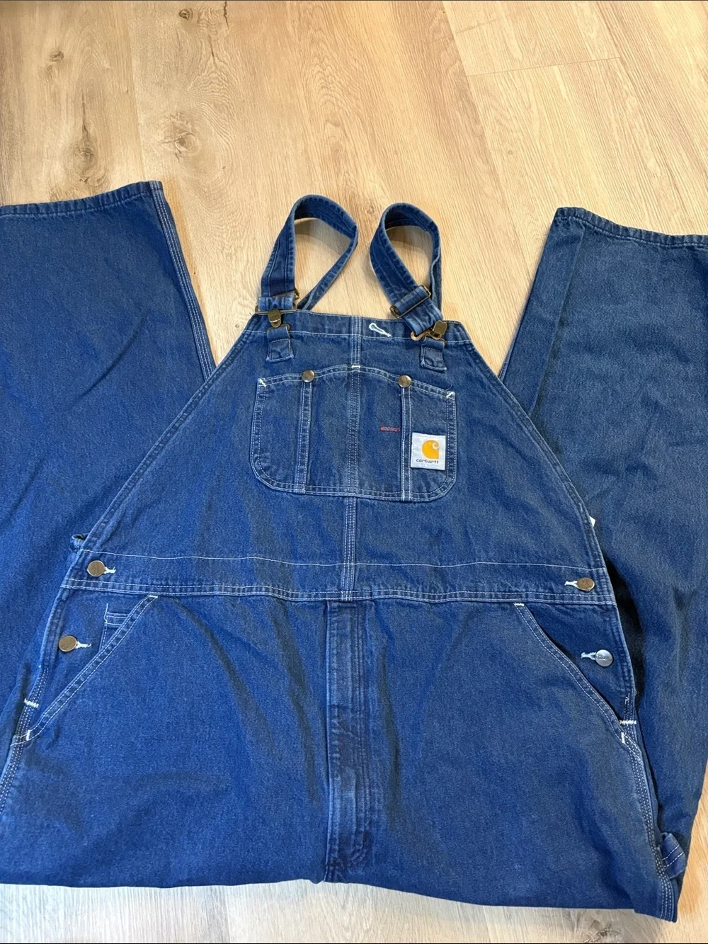 🔥 Carhartt Loose Fit Denim Bib Overalls | R07 Darkstone | 44x30 | EUC work blue